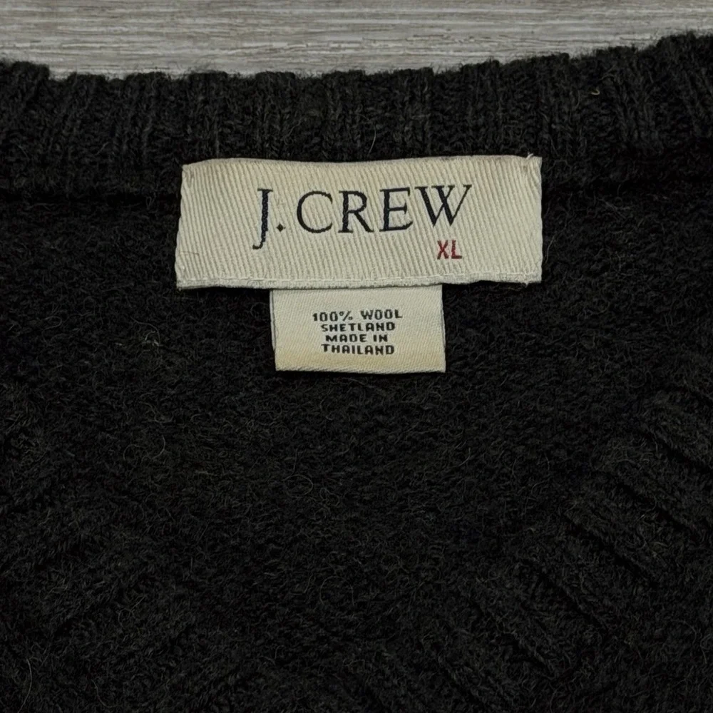 Vintage J.Crew Mens XL 100% Shetland Wool V-Neck Sweater Dark Heather Green